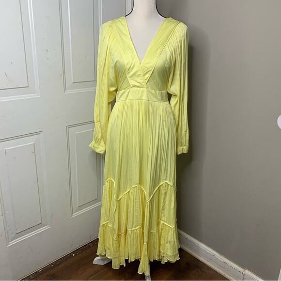 Free People yellow butter pleated midi dress small I need to know endless summer - Picture 2 of 12